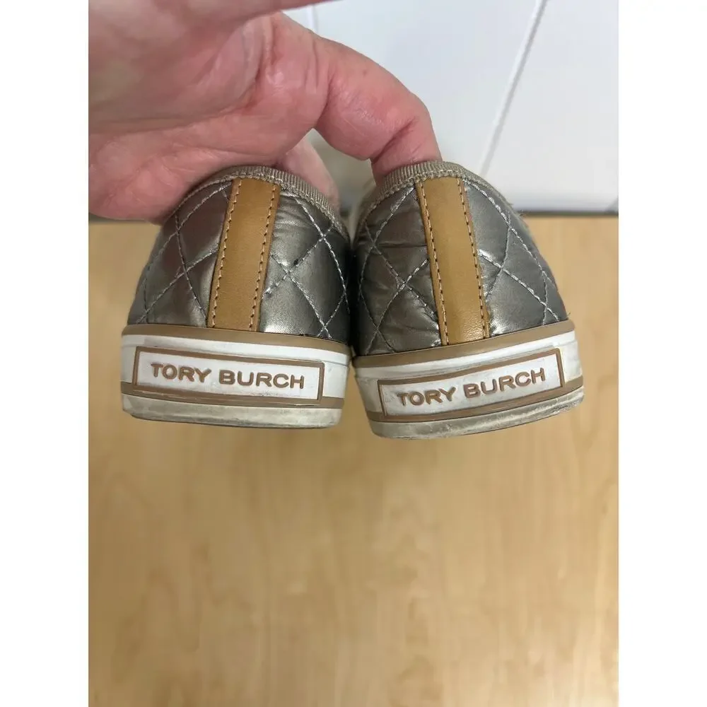 Tory Burch Caspe Quilted Gold Metallic Sneakers Size‎ 9.5